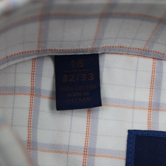 David Donahue Men's Dress Shirt - White with Blue and Red Plaid - Picture 5 of 14